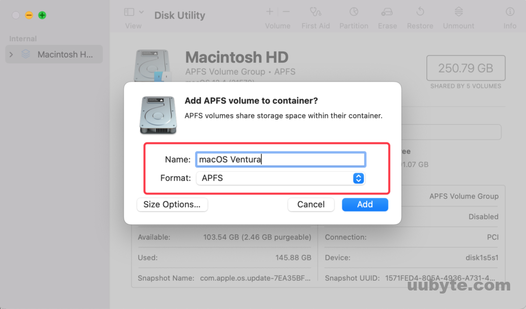 add apfs volume