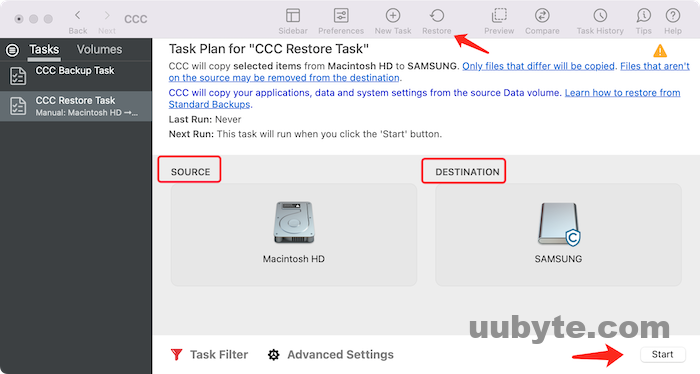 restore from carbon copy clone backup on mac