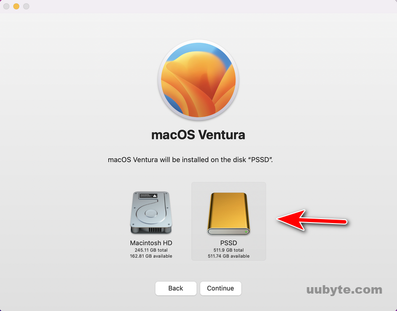 install macos ventura choose disk