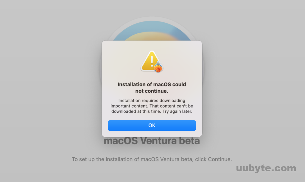 macos installation could not continue
