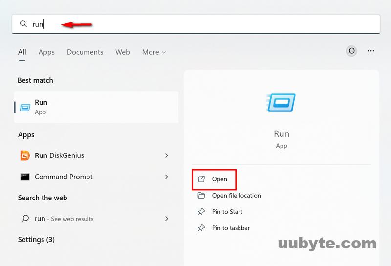 open run app windows 11