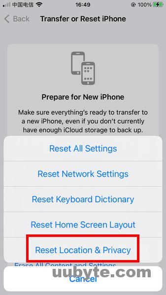 reset privacy iphone