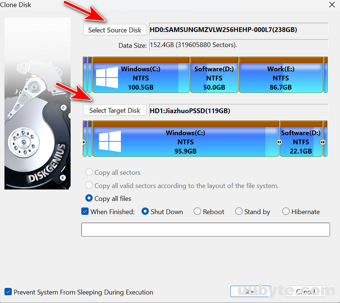 start cloning diskgenius