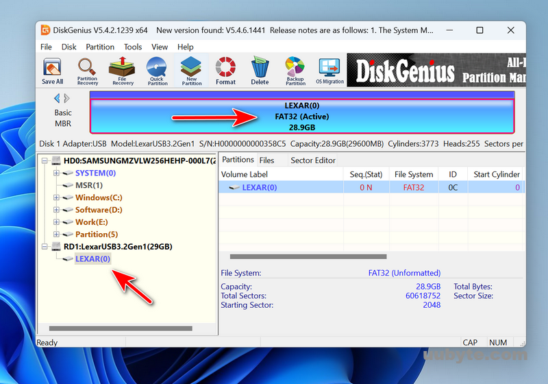 diskgenius create new partition virtually formatted