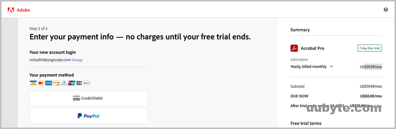 adobe acrobat free trial terms