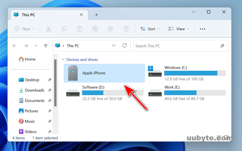 iphone in windows 11 file explorer
