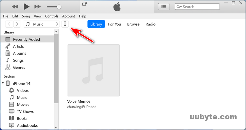 select iphone in itunes on pc