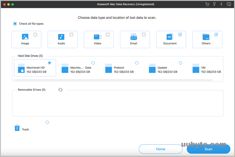 aiseesoft mac data recovery choose file type