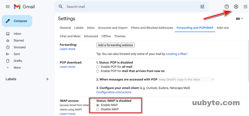 history to text messages enable imap gmail