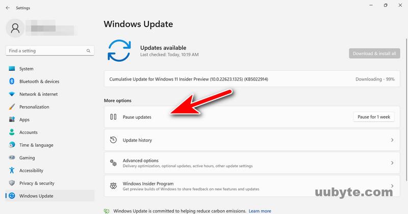 pause updates in windows 11