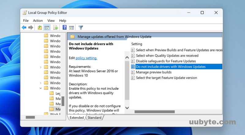 disable driver updates in local group policy editor