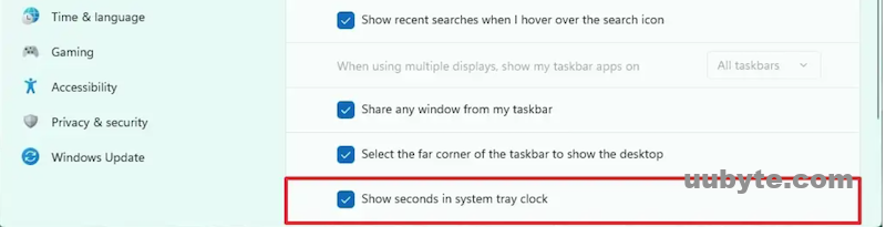 shows seconds in system tray clock windows 11