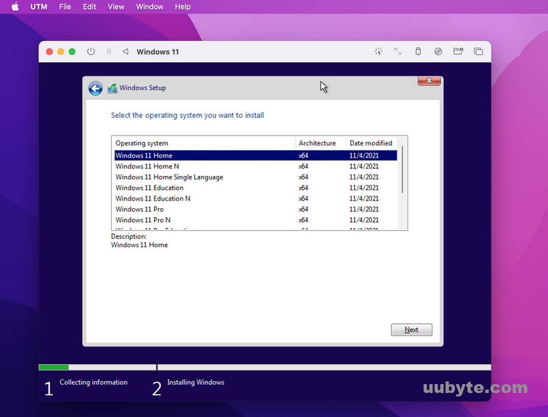 utm install windows 11 edition