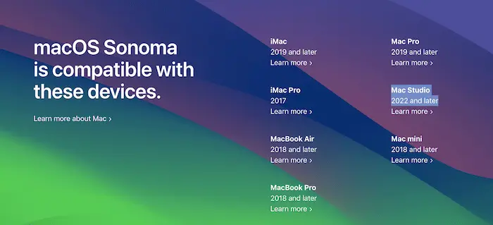 macos sonoma supported devices