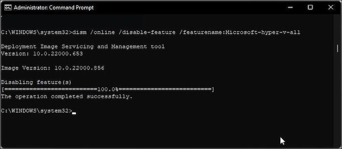 disable hyper-v windows 11 command prompt