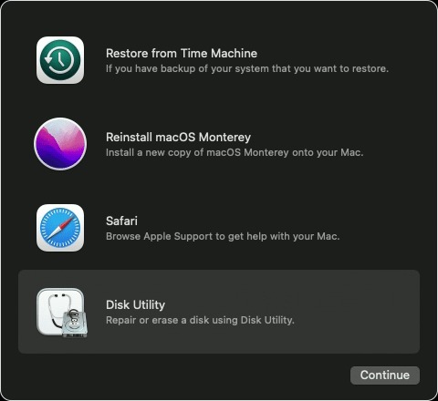 disk utility in macos recovery