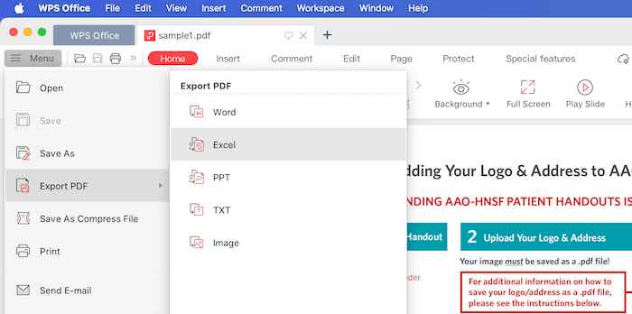 export pdf to excel mac with wps