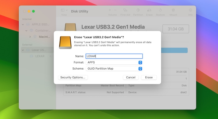 format usb to apfs mac