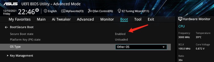 enable secure boot in bios asus