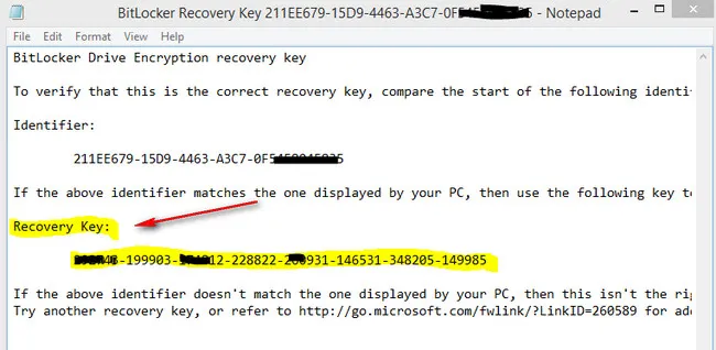 bitlocker recovery key