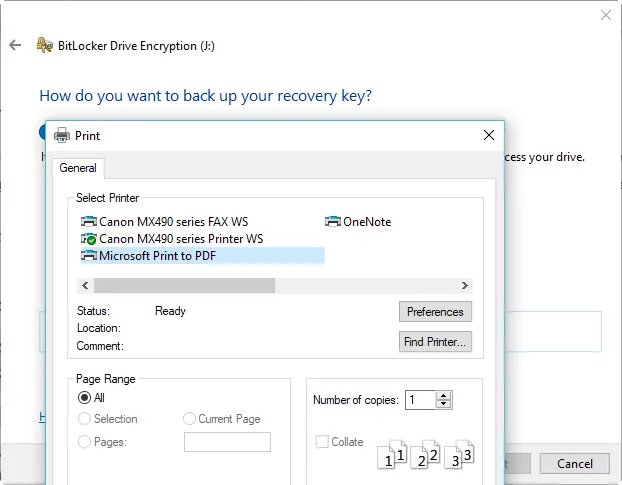 find bitlocker recovery key from printed copy