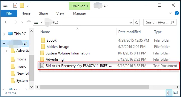 find bitlocker recovery key from usb drive