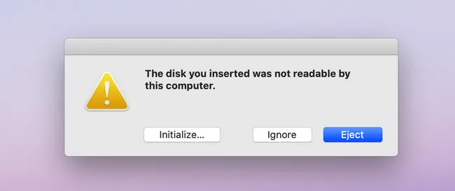 The disk you inserted was not readable by this computer