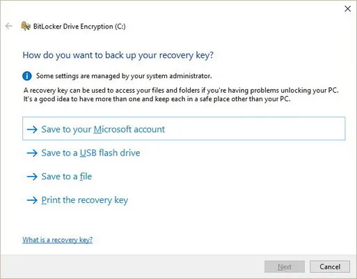 backup bitlocker recovery key