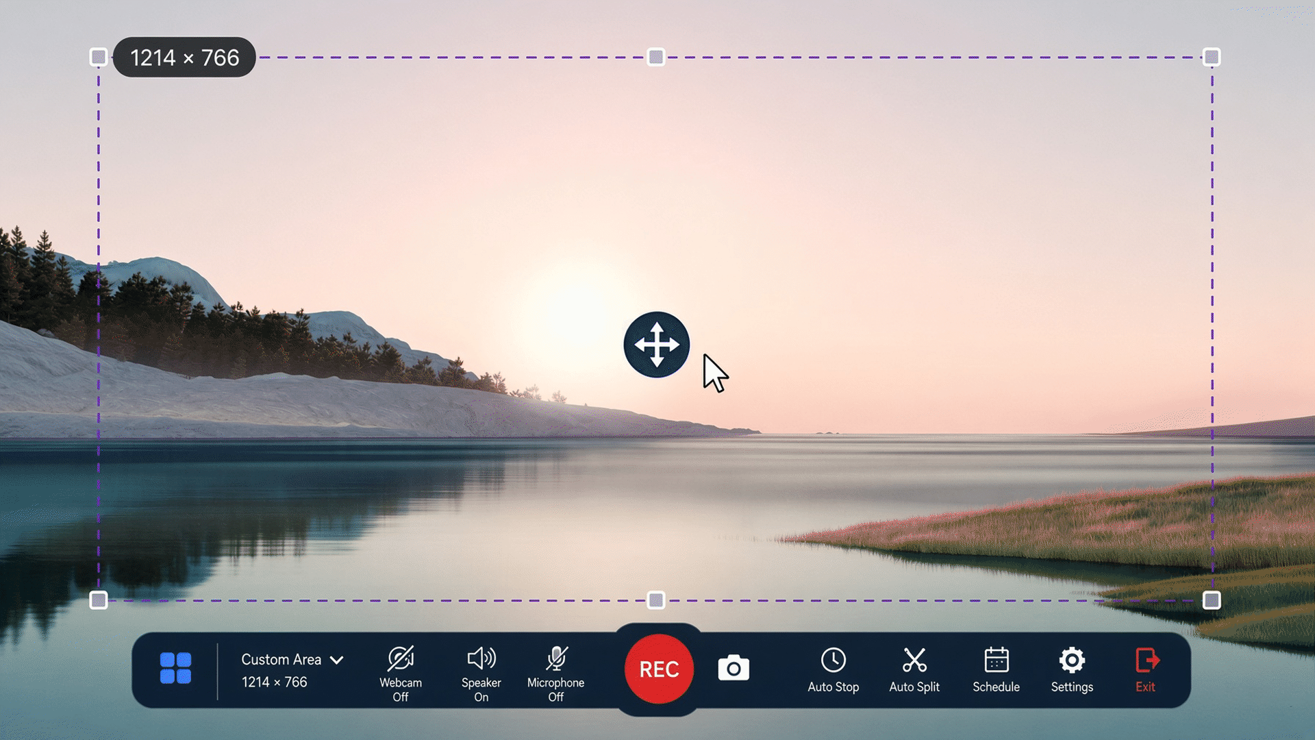 CaptureGo recording control bar with webcam, speaker, microphone, REC and recording settings
