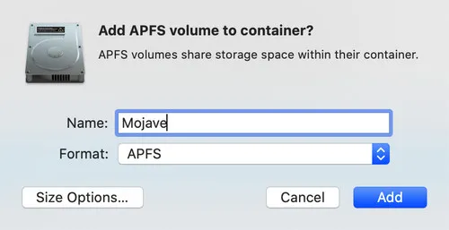 Add New APFS Volume Mac