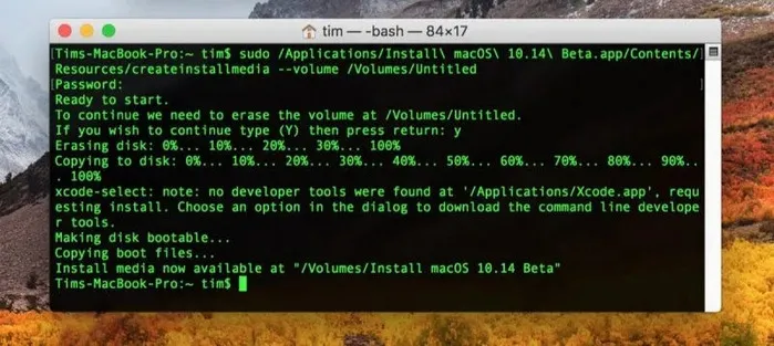 Create Mojave Bootable USB Terminal