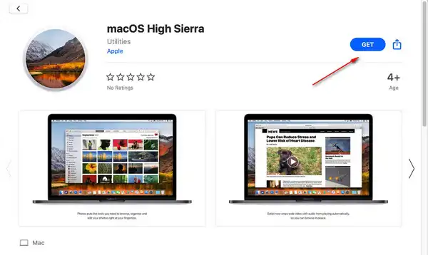 download macOS High Serria from app store