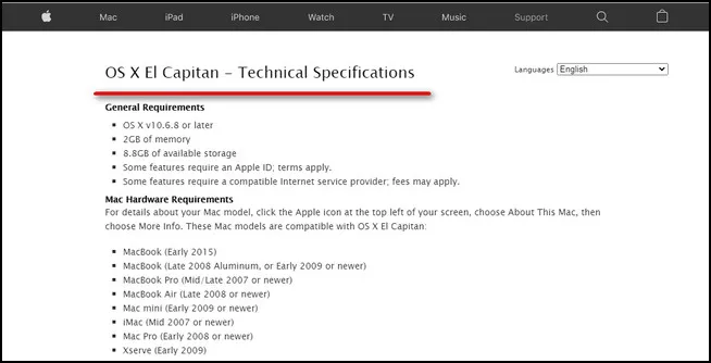 OS X El Capitan Requirement