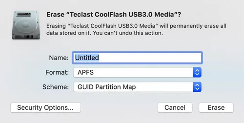 erase usb apfs