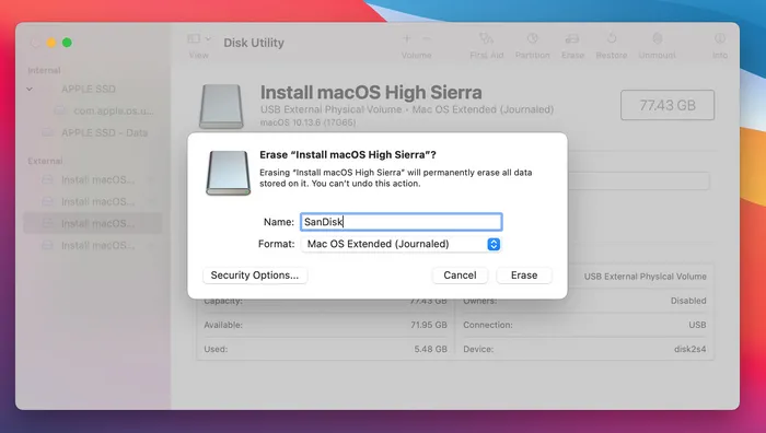 Erase Disk Disk Utility