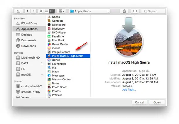 Install macOS High Serria App