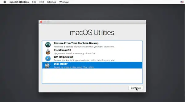 macOS Utilies Disk Utility