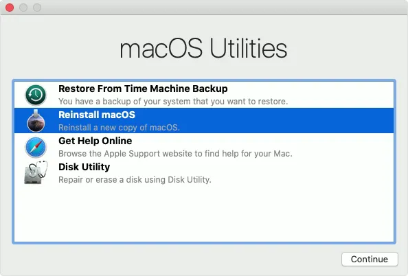 Reinstall macOS in macOS Utilities