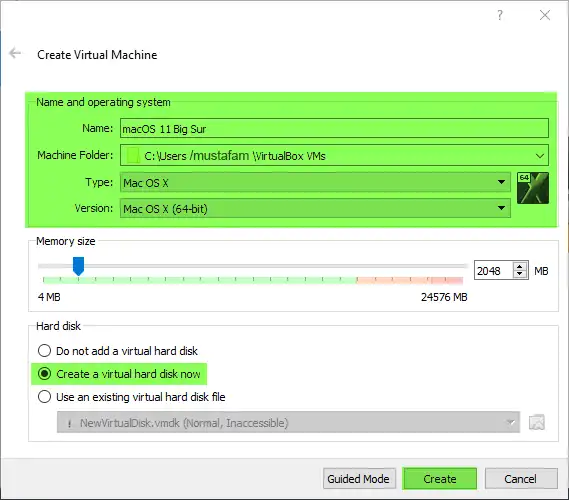 VirtualBox Create Virtual Machine