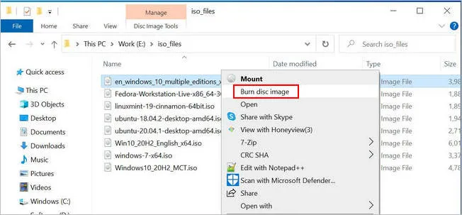 Burn disc image Windows 10