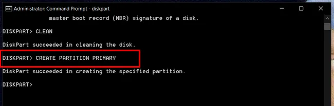 Create Primary Partition Diskpart