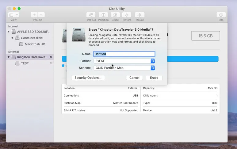 Disk Utility Erase USB