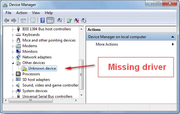 Missing Driver Windows 10