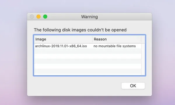 Open .iso File Error macOS Catalina
