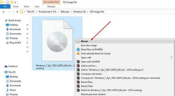 Mount ISO in Windows 10