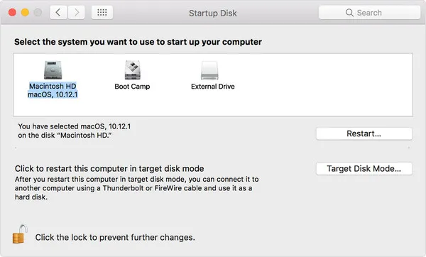 Startup Disk Settings Mac