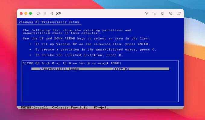 Install Windows XP on Mac for Drive