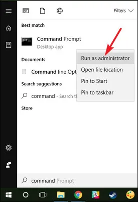 Run Command Prompt as Admin on Windows 10