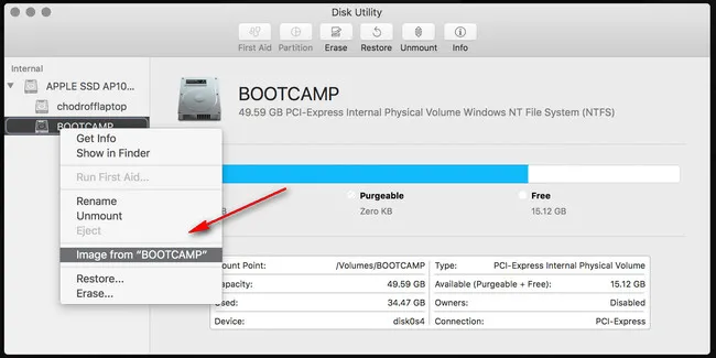 Backup Boot Camp Partition on Mac