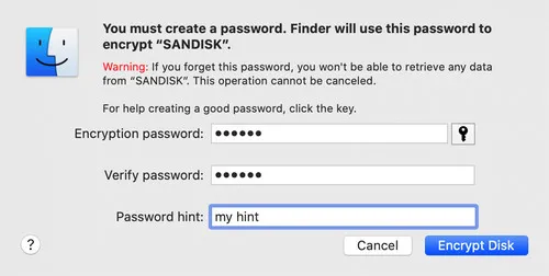 encrypt usb stick on mac finder